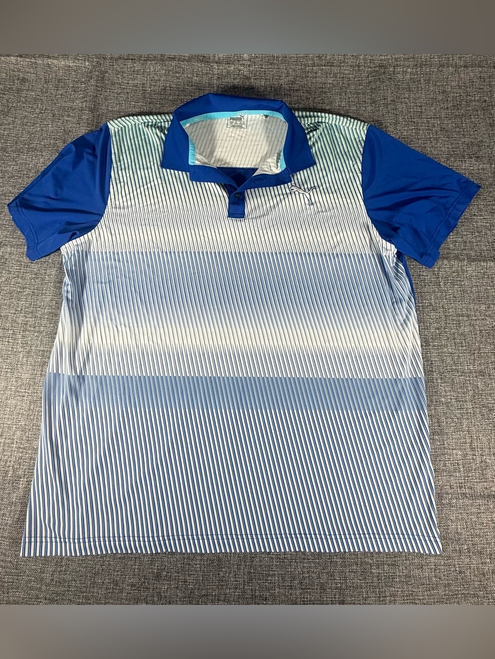 Puma Men’s Blue and White Gradient Stripe Polo